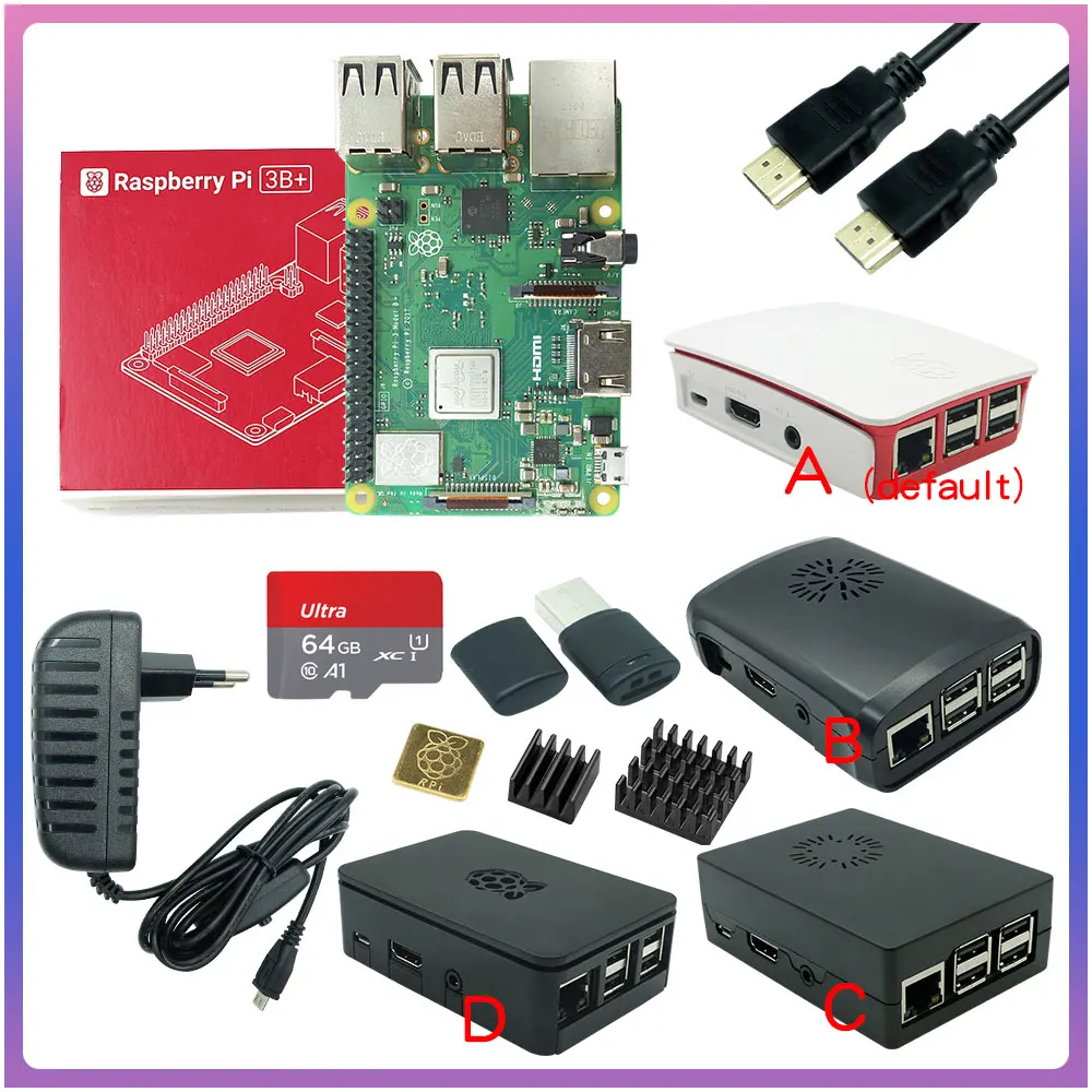 

Raspberry Pi 3 Model B+ Board 3B Plus with WiFi BT Gigabit Ethernet PoE Optional ABS Case Power Supply for RPI 3 B+ Plus