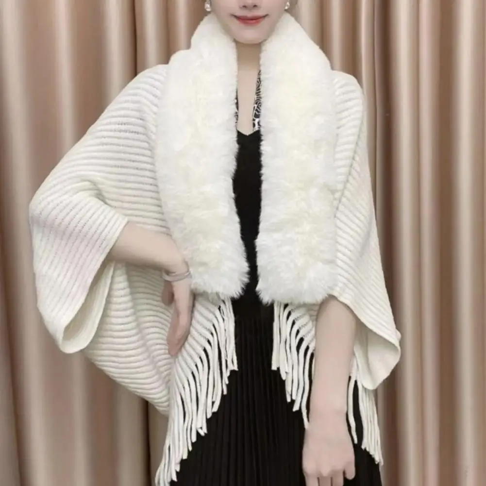 

Women Winter Shawl Tassel Thicken Solid Color Cardigan Coat Knitted Rabbit Fur Elegant Banquet Shawl Women Ponchos