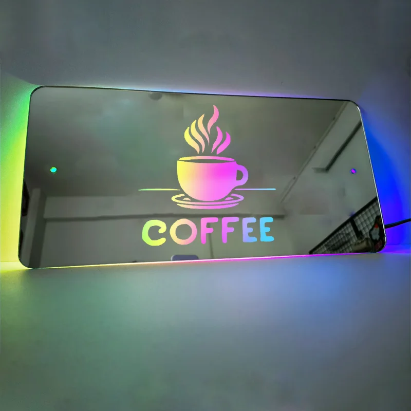 

Mirror Light Personalised Words Acrylic Mirror Wall Decor LED Light Wall Custom Neon Sign Atmosphere Coffee Shop Decorations