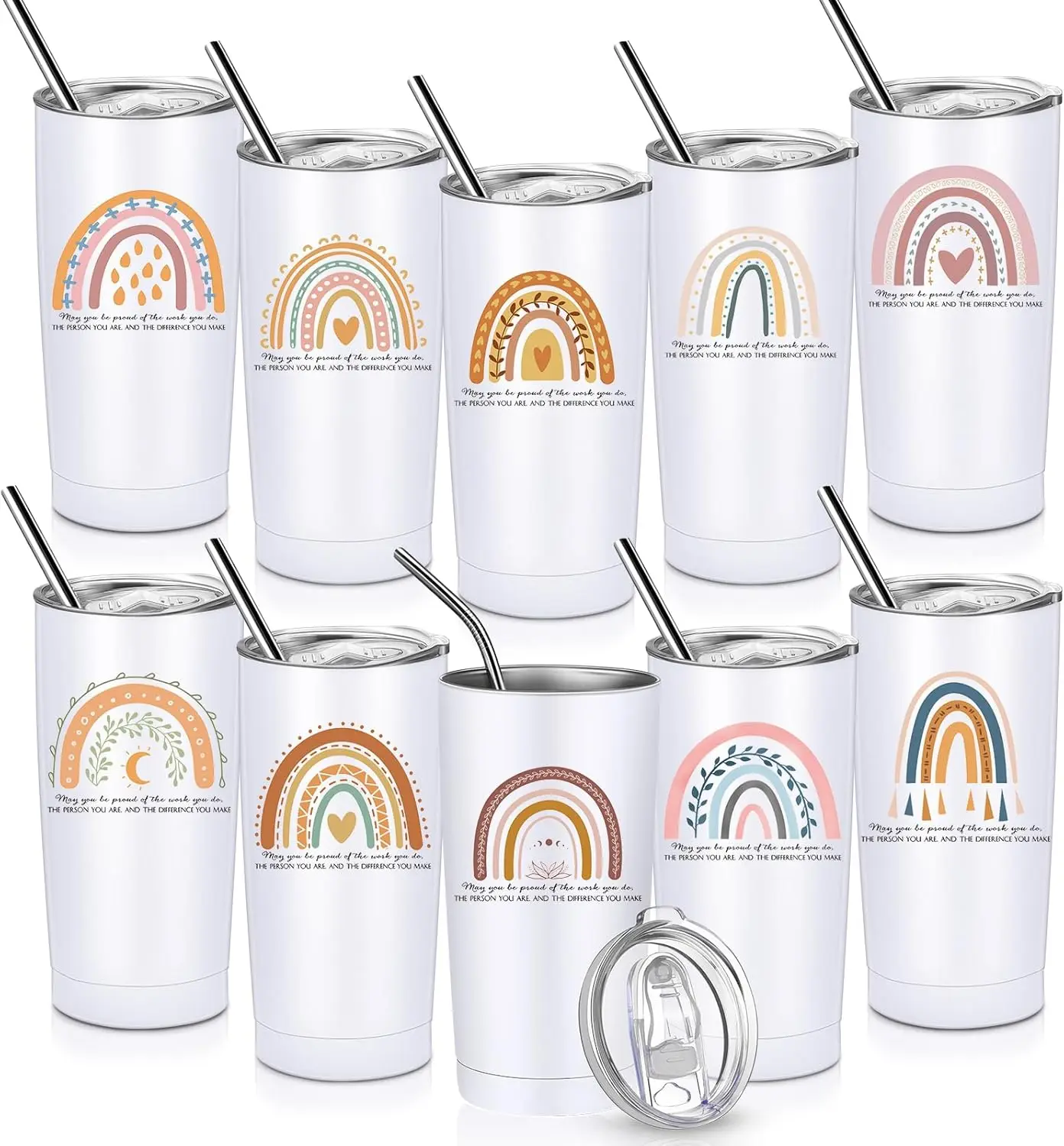 

10 Pcs Employee Appreciation Gifts for Coworkers May You Be Proud Thank You Cup for Women Rainbow Sign 20 oz Stainless Steel Tum