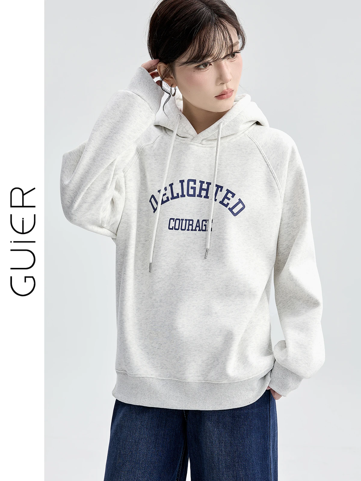 

Женская толстовка Guier с капюшоном на флисовой подкладке, спортивная, повседневная, универсальная, с принтом, осенне-зимняя новинка, удобный крой