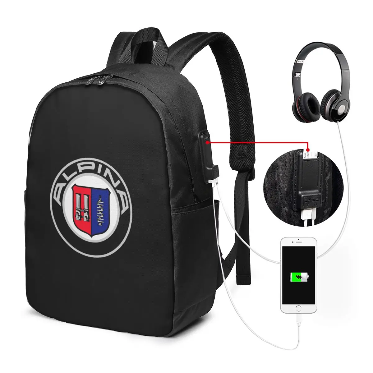 Alpina - Classic Car Logos Backpack Travel Notebook Bag Computer College Student School Bag Laptop Shoulder Bags for Men Women