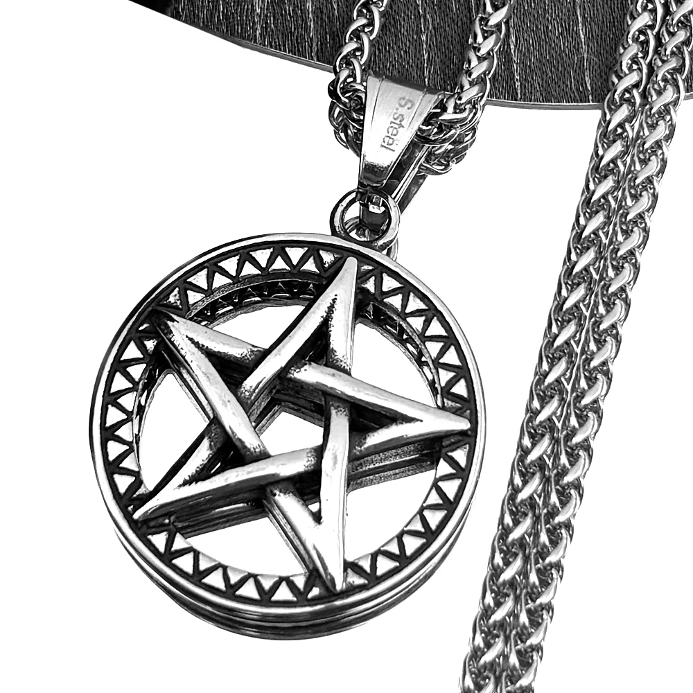 

Retor Gothic Pentagram Male Chain For Women Men Stainless Steel Black Dark Punk Mysticism Pendant Necklace Jewelry Gifts