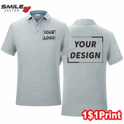 Camisa polo de manga curta masculina e feminina, lapela 100% algodão, logotipo estampado personalizado, bordado casual, equipe de design da empresa, verão