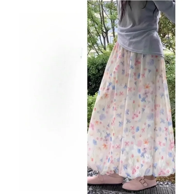 2026 Summer New Loose Thin Women's Ice Silk Dresses Colored Bud Culottes High Waist Small Drape Floral Wide-leg Pants Trend