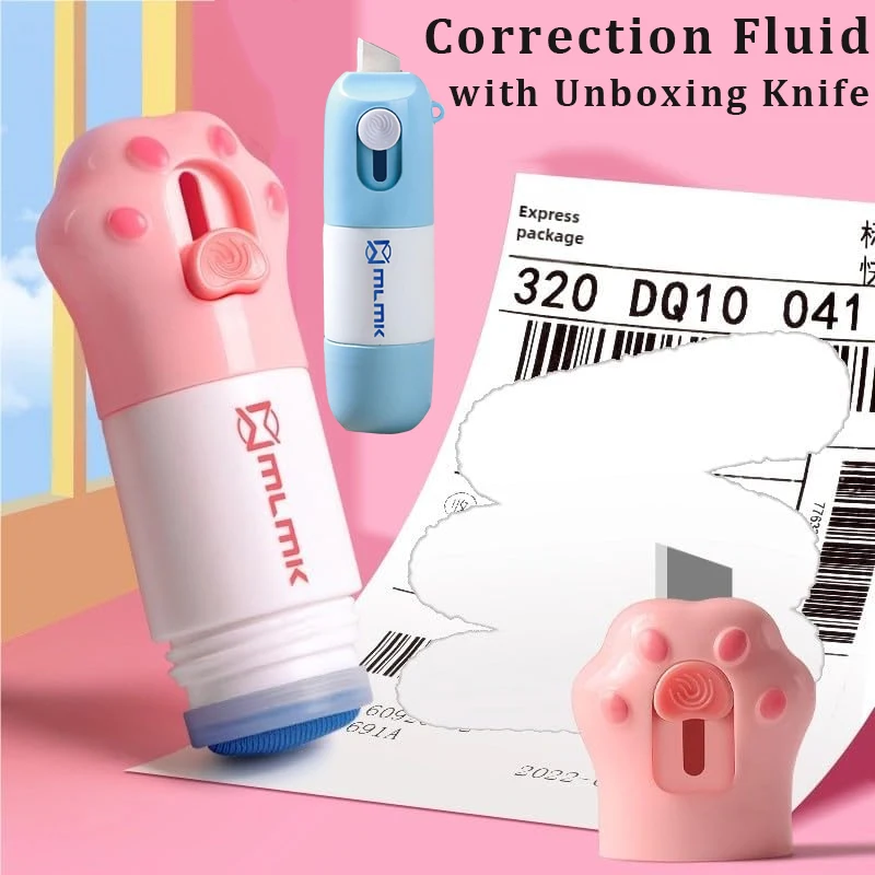 Líquido corrector de papel térmico 2 en 1 con cuchillo de desempaquetado, sello de borrador de líquido de protección de identidad antiespionaje duradero para el hogar