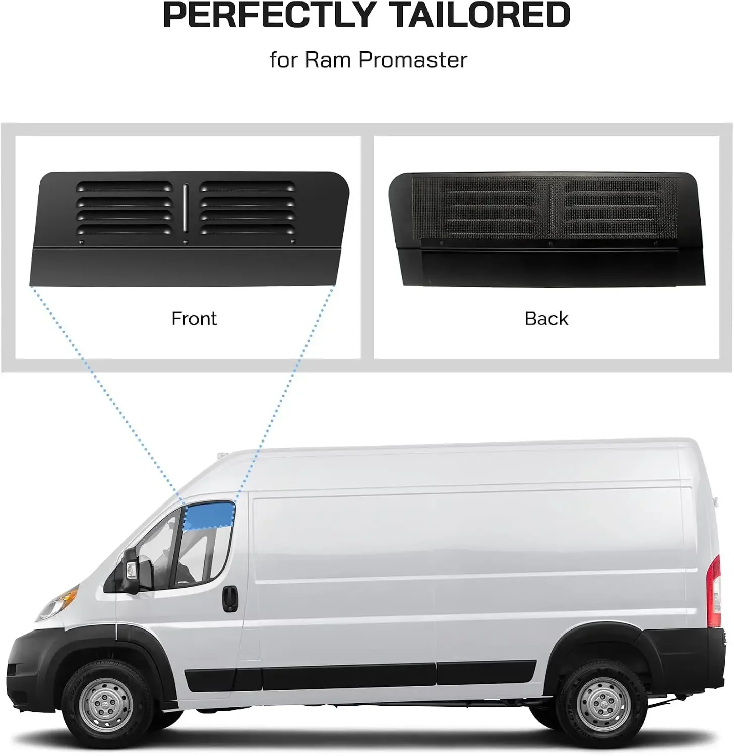 Front Door Window Vents (Pair) for Ram ProMaster 2014-2026, Camper Van Accessories Air Bug Barrier Window Vents, Aluminum