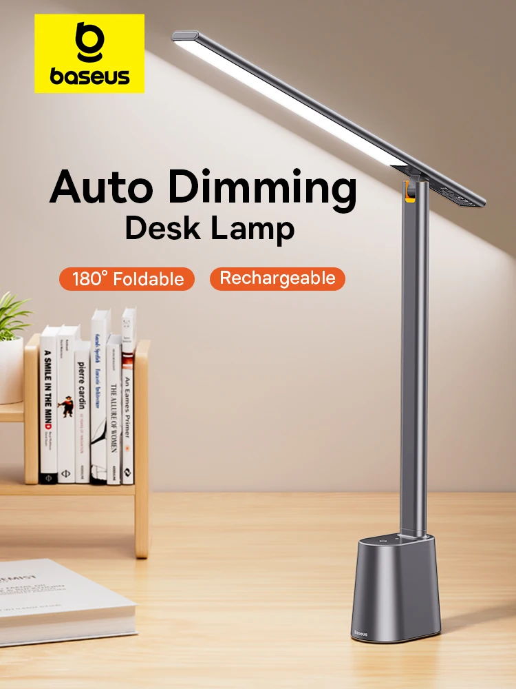 Baseus Schreibtischlampe 180 °   Faltbare LED-Tischlampe, wiederaufladbar, automatische Dimmung, intelligenter Augenschutz, Arbeitszimmer, Lesezimmer, Nachtlichtlampe