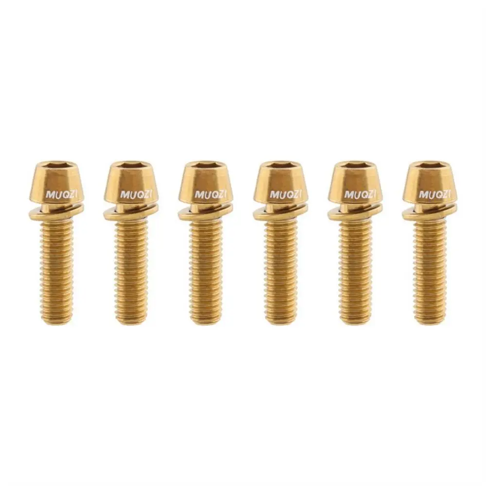 6pcs/set Titanium-plated Bicycle Handlebar Screws Stainless Steel Stem Riser Bicycle Disc Brake Caliper Bolt Fix Bolt M5 * 17MM