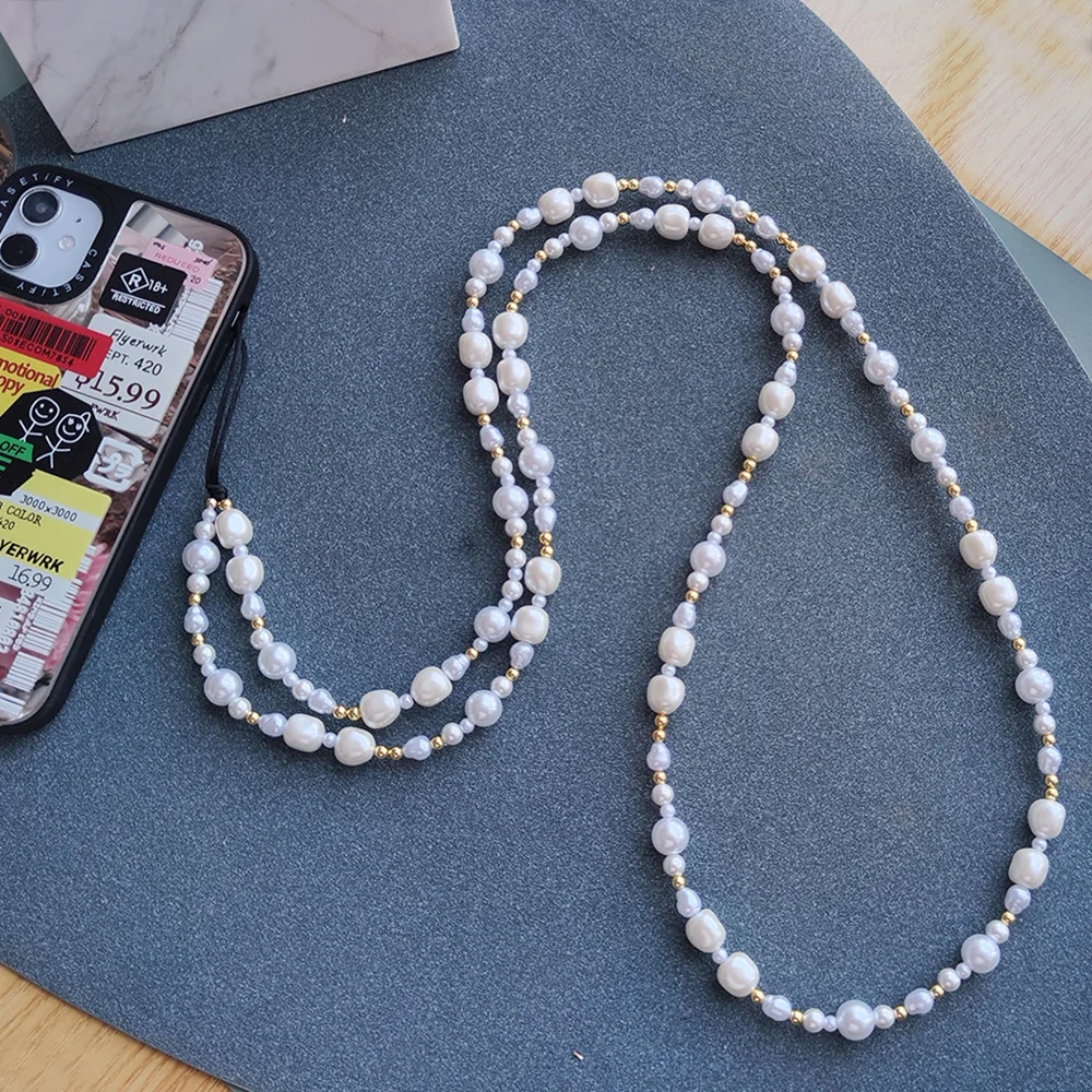 

HERLOOK 2023 New Pearl Beads Phone Chain Cell Phones Charm Y2K Accessories Long String for Mobile Anti-lost Lanyard