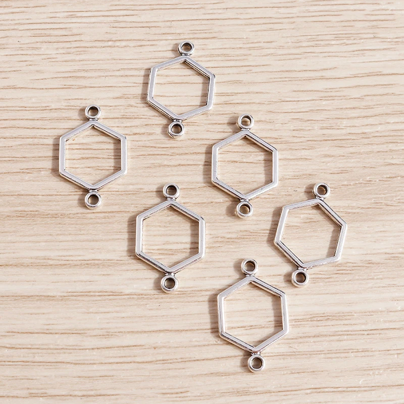 Tusember 50 Stück Legierungs-Verbinderanhänger in Silberfarbe, Wabenform, für Schmuck, handgefertigt, DIY-Schmuckherstellung – Detail 4