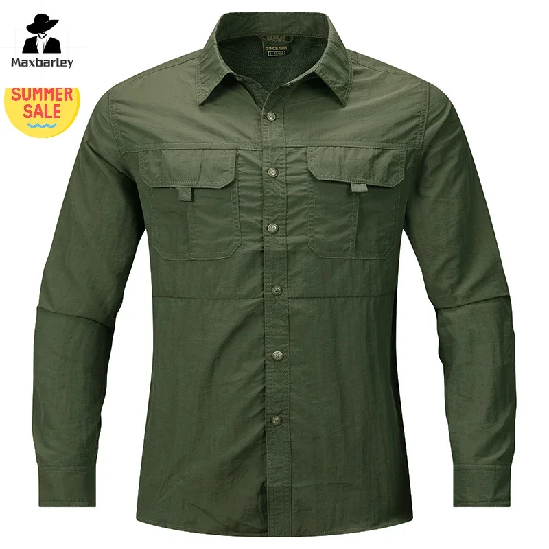 Outdoor Quick Dry Shirt Men's Spring Breathable Lightweight Pocket Long Sleeve Top New Arrival Hunting Work Clothes Jacket Men