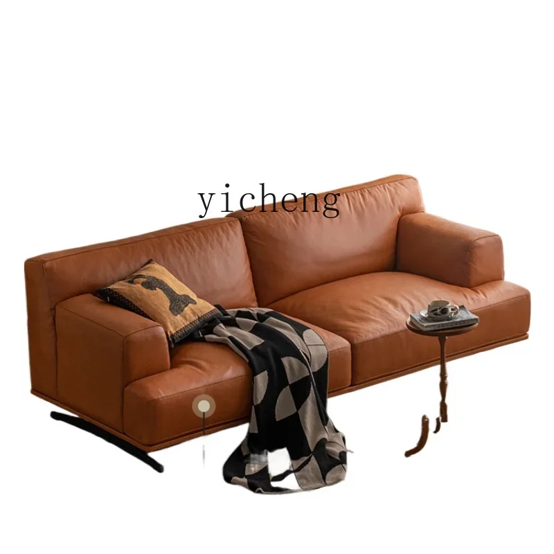 

zzZF Sofa Small Apartment Living Room Antique Leather Sofa Light Luxury Three-Seat Straight Row Sofa