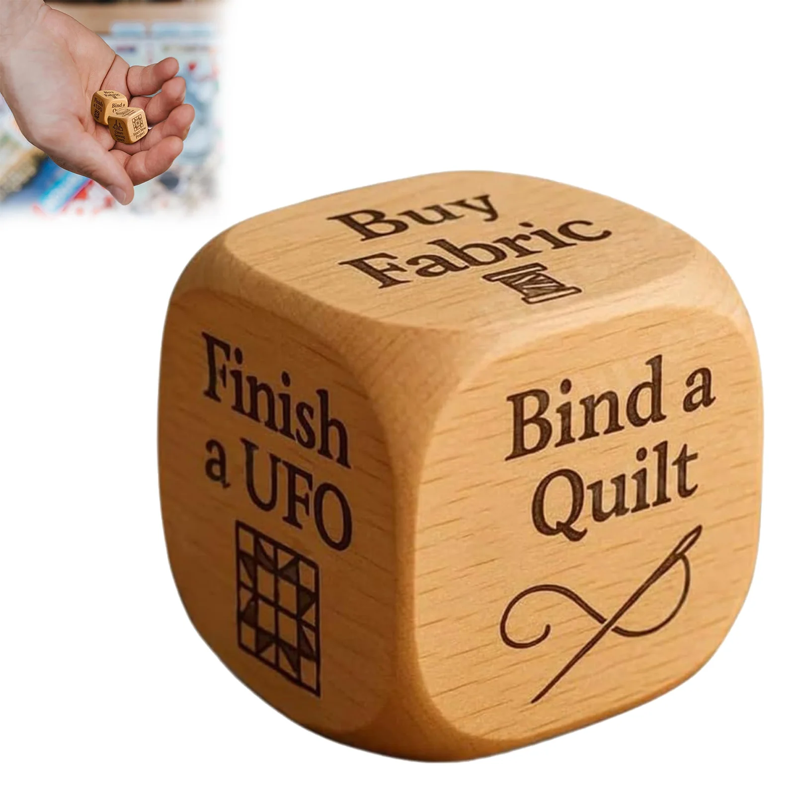 

Игральные кости ручной работы, деревянное стеганое 6-стороннее выгравированное шитье, создатель решений, забавный подарок для одеял, любителей рукоделия, уникальное искусство