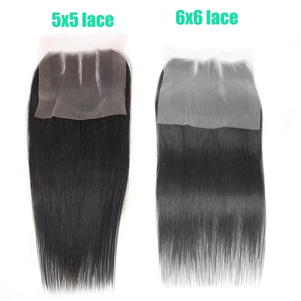 

5x5 6x6 Lace Closure Bone Straight Human Hair Closures Only Pre Plucked with Baby Hair Natural Color Raw Hair Lace Frontal