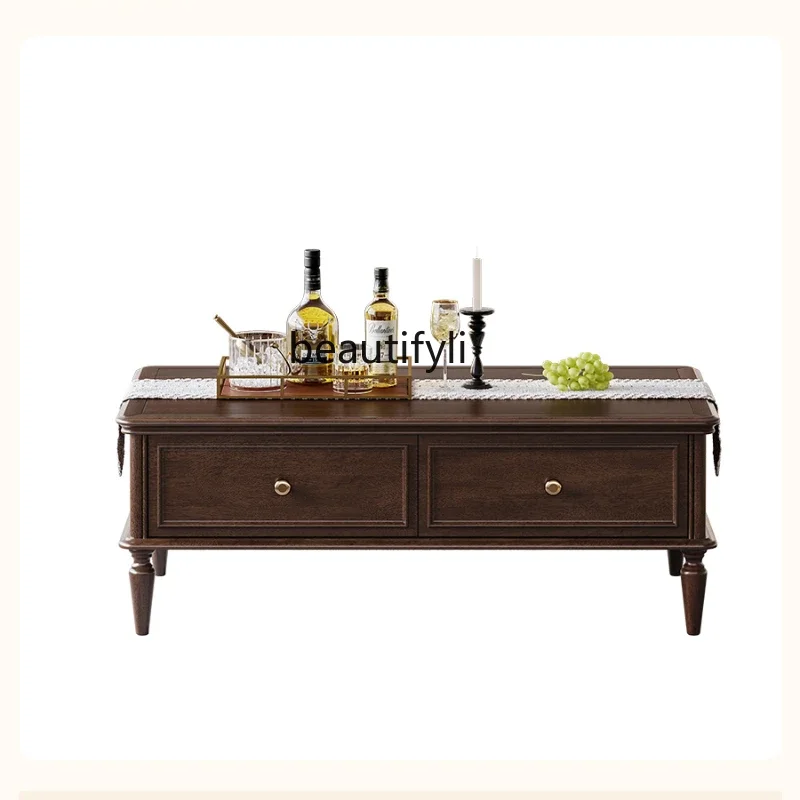 

American Retro Country Home Living Room Rectangular Tea Table Walnut Solid Wood Long End Table