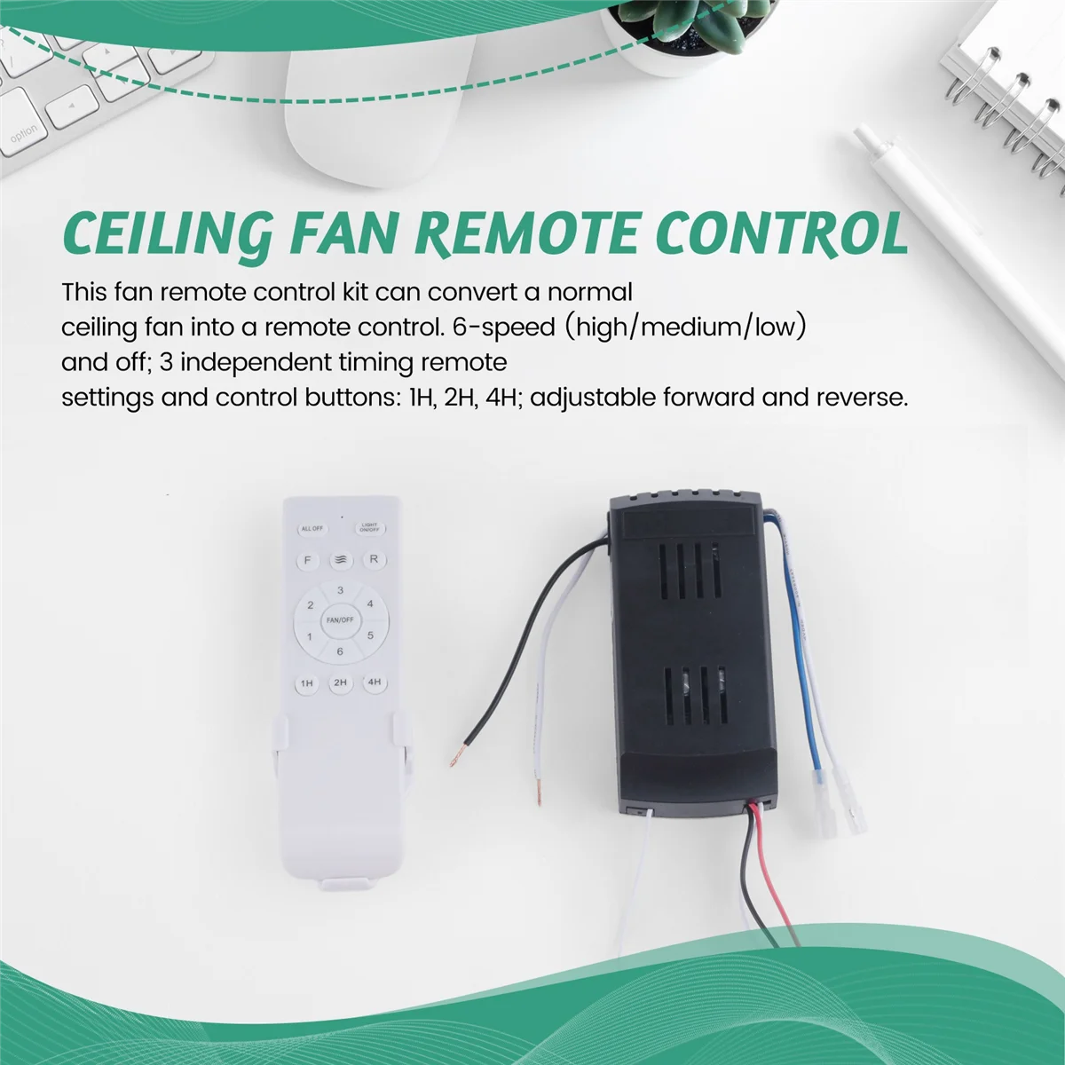 B64CUniversal Ceiling Fan Remote Control Kit Replacement, 6-Speed & Timing, Remote Replacement for DC Ceiling Fan Light