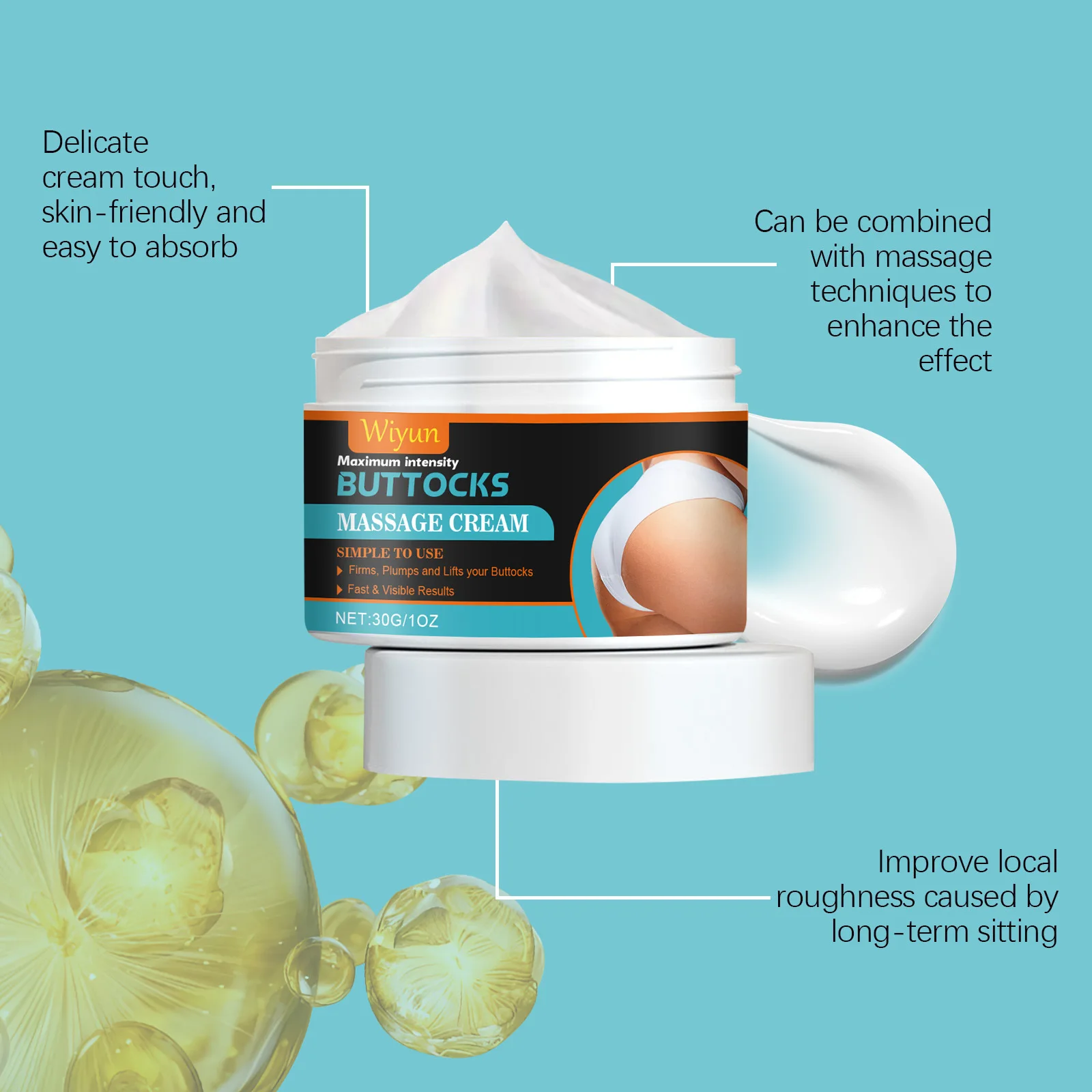 Krim Bokong Minyak Esensial Pengencang Pantat Besar Meningkatkan Pertumbuhan Pinggul Mengencangkan Pemutih Pembentuk Perawatan Tubuh Seksi untuk Wanita 30G