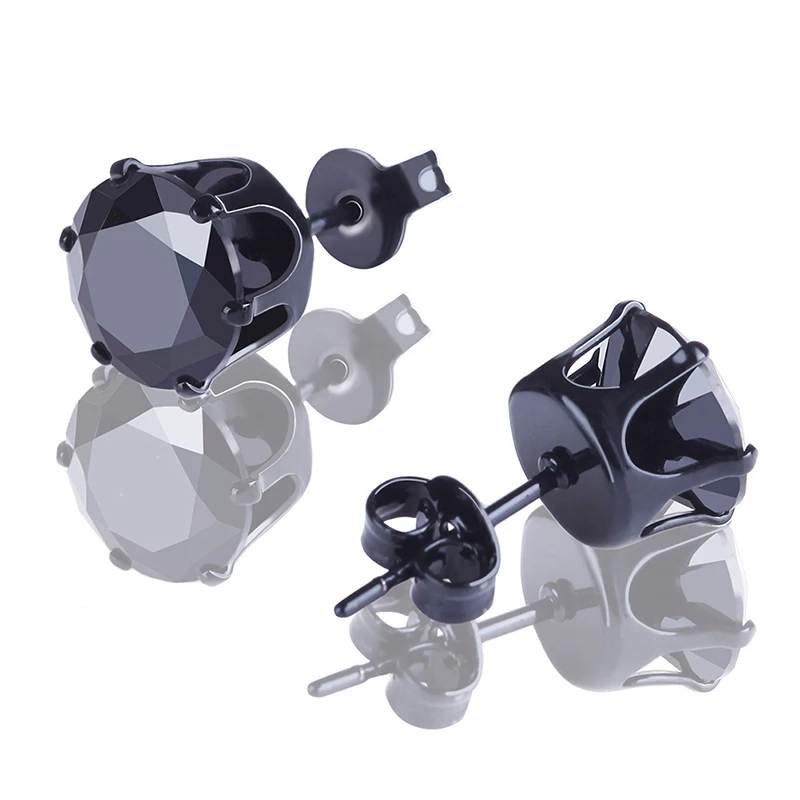 Stainless Steel CZ Crystal Ear Studs Black Silver Color Earrings Stone Surgical Steel Cubic Zirconia Helix Women Accessories