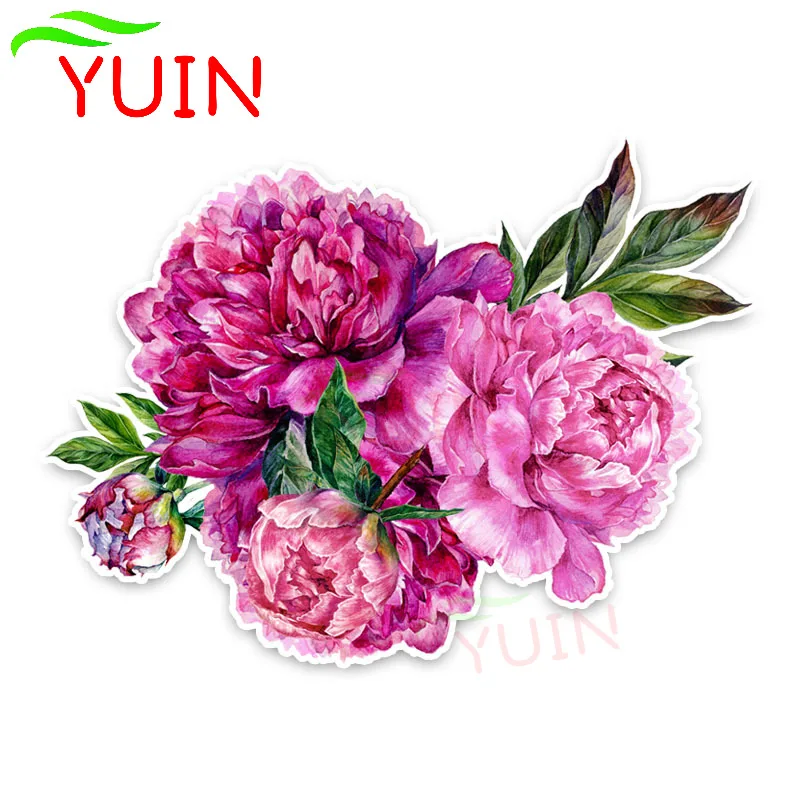 YUIN Beautiful Peony Flowers Modelling Car Sticker PVC Window Bumper Decoration High Quality Motorcycle Waterproof Decal 14*11cm