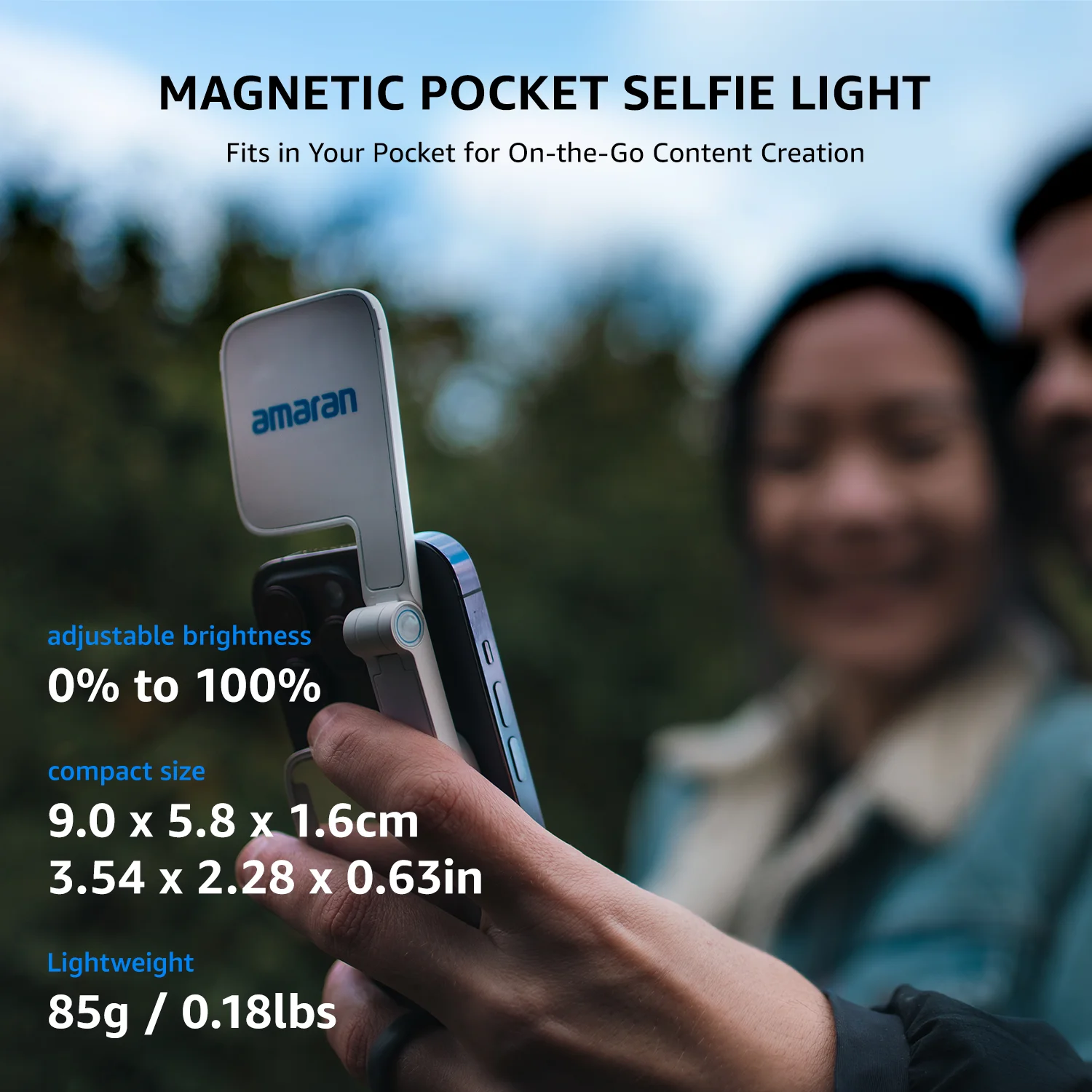 مصباح هاتف LED صغير الحجم مدمج للغاية من Amaran Go، حامل مغناطيسي، تصميم قلاب متعدد الاستخدامات لمدونة الفيديو Selfies من Aputure