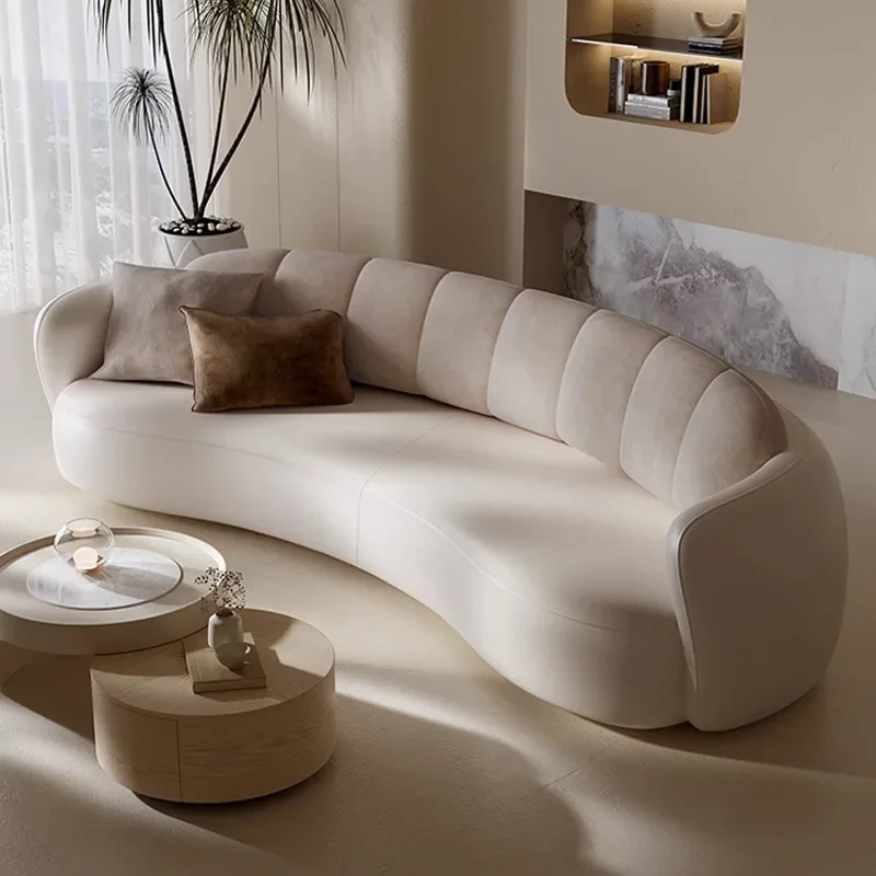 Italian curved, leather sofa designer, household living room, simple and modern small apartment, semi-round cream style sofa