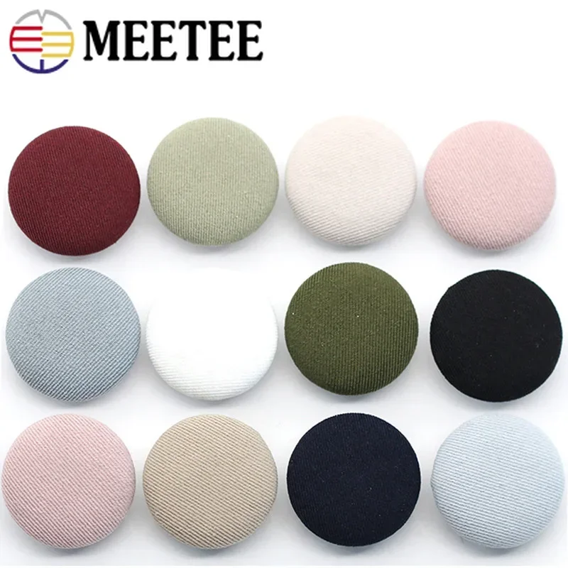 Meetee 50Pcs 11-30mm Alloy Cloth Covered Button For Suit Coat Decorative Round Shank Buttons DIY Clothes Sewing Buckle Accessory