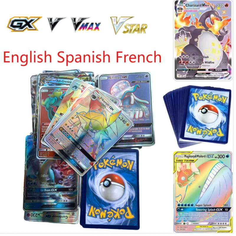 

New Pokemon Spanish GX VSTAR VMAX 100pcs Cards/box 200pcs English Shining Energy Battle Toys Trading Card Game For Boys Gift