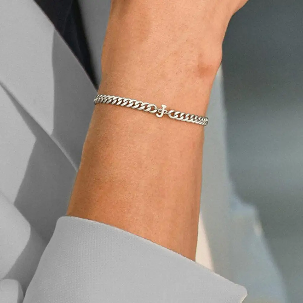 2025 Initial Letter Charm Hollow Thick Chain Adjustable with Extended Chain Name Initial Bangle Couple Gift