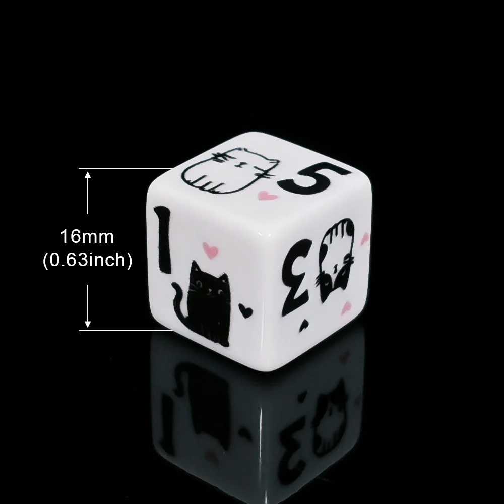 12Pcs/Set 16mm Cute Cat Dice, Premium Acrylic 6-Side Dice with Black White Kitty & Heart Design for DND, RPG, Board Games, Gifts view 4