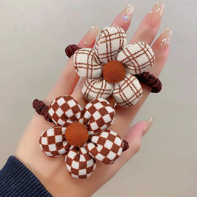 New Korea Fashion Flower Scrunchie Women Girls Elastic Hair Rubber Band Accessories Tie Hair Ring Rope Headdress Ponytail Holder