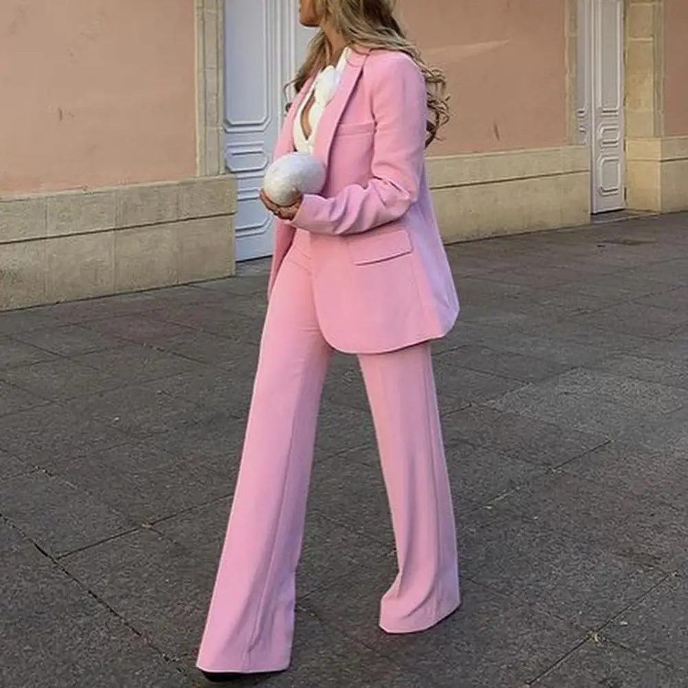 أطقم سراويل متينة غير رسمية للنساء بخصر نحيف وطية صدر وأكمام طويلة وسترة عالية الخصر بنطلون مستقيم 2025 ملابس