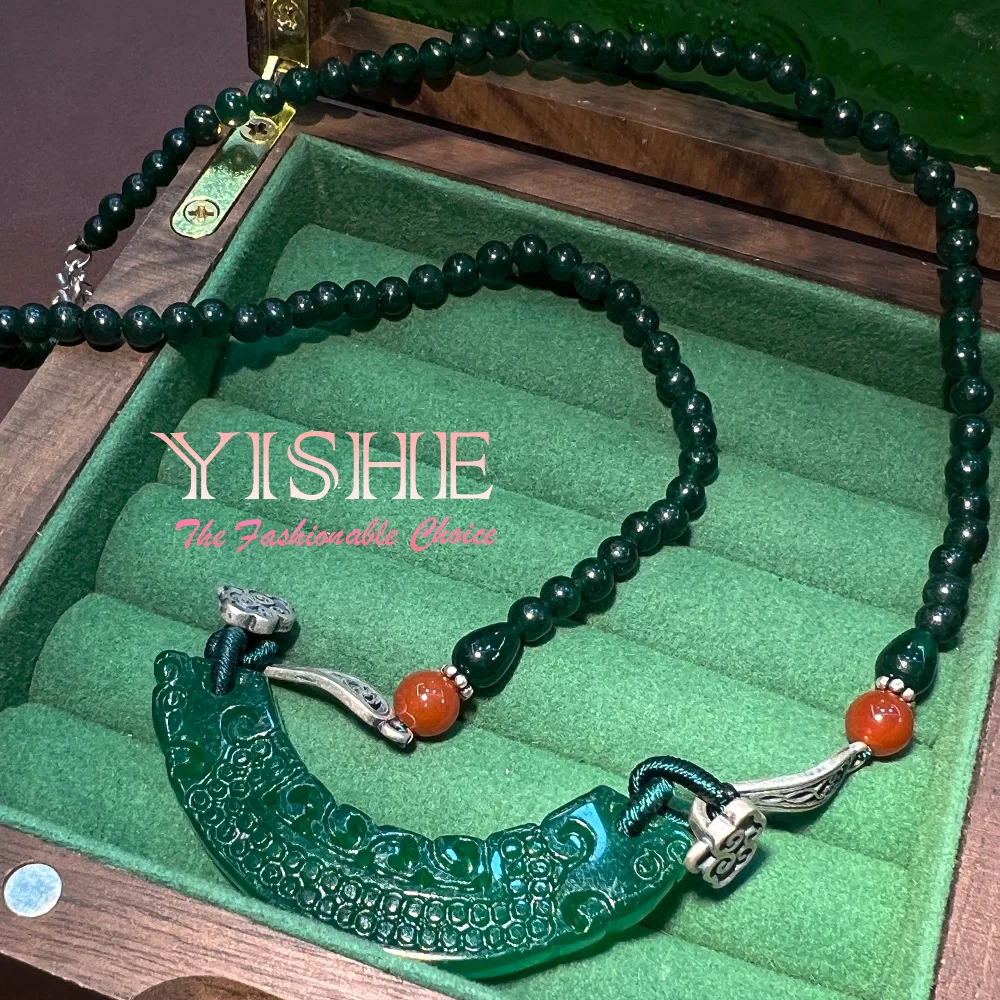 Guofeng Shell Agate Nanhong Agate Jade Dry Blue High-end Sweater Chain Cheongsam Collarbone Chain Court Style New Chinese Style