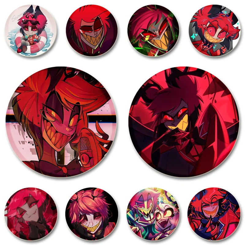 

Alastor Cartoon Figure Badge Criminals and Demon Lords Enamel Pins Round Decor Brooches for Clothes Backpack Jewelry Collar Gift