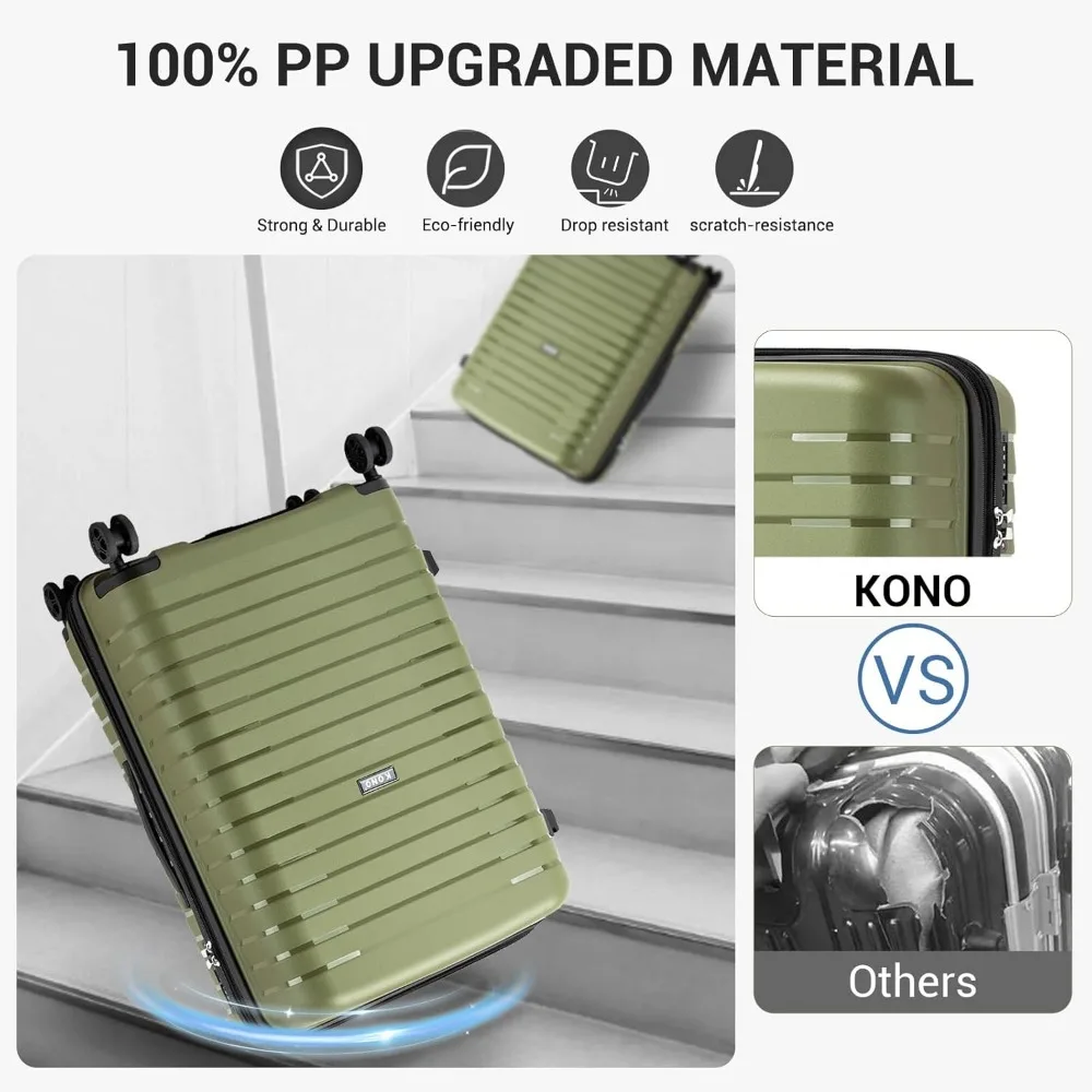 Expandable 20 Inch Spinner Luggage with Durable Hardside and Hidden Cup Holder, Lightweight for Travel