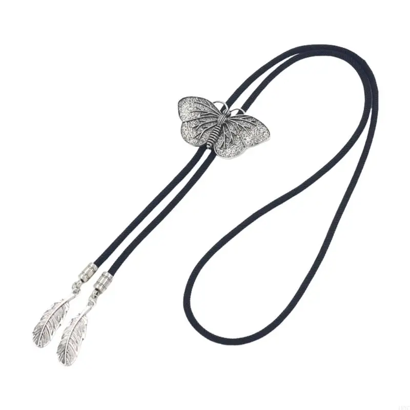 

15YC Unique Necktie Braided Cord Alloy Engraving Butterfly Charm Neck Jewelry Tie Unisex Necklace Rodeos