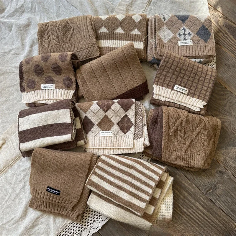 

Трикотажный Шарф для детей, зимний длинный теплый Эластичный шарф для мальчиков и девочек, в стиле ретро, детская одежда, аксессуары