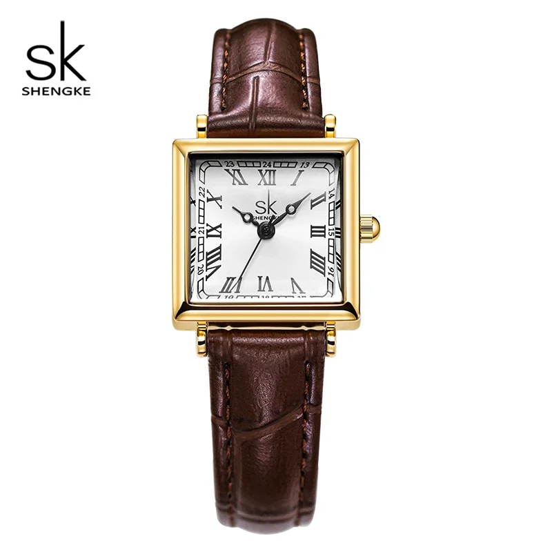 

Shengke New Design Ladies Quartz Watches Fashion Square Elegant Women Wristwatches Top Luxury Leather Strap Female Gifts Clock