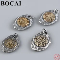 BOCAI S925 Sterling Silver Pendants Popular Six Syllable Mantra Meteorolite Hanging Drop Pure Argentum Amulet for Men Women