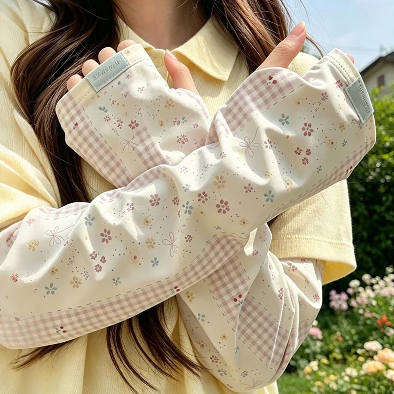 2026 Summer New Plaid Floral Sun-Protective Ice Sleeves for Women – UV-Blocking Arm Covers for Driving and Cycling