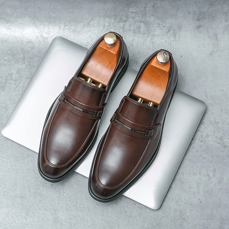

Men's Leather Shoes Business Loafers Classic Slip on Men Dress Shoes Breathable Non-Slip Casual Shoe Wedding Office Oxford Shoes