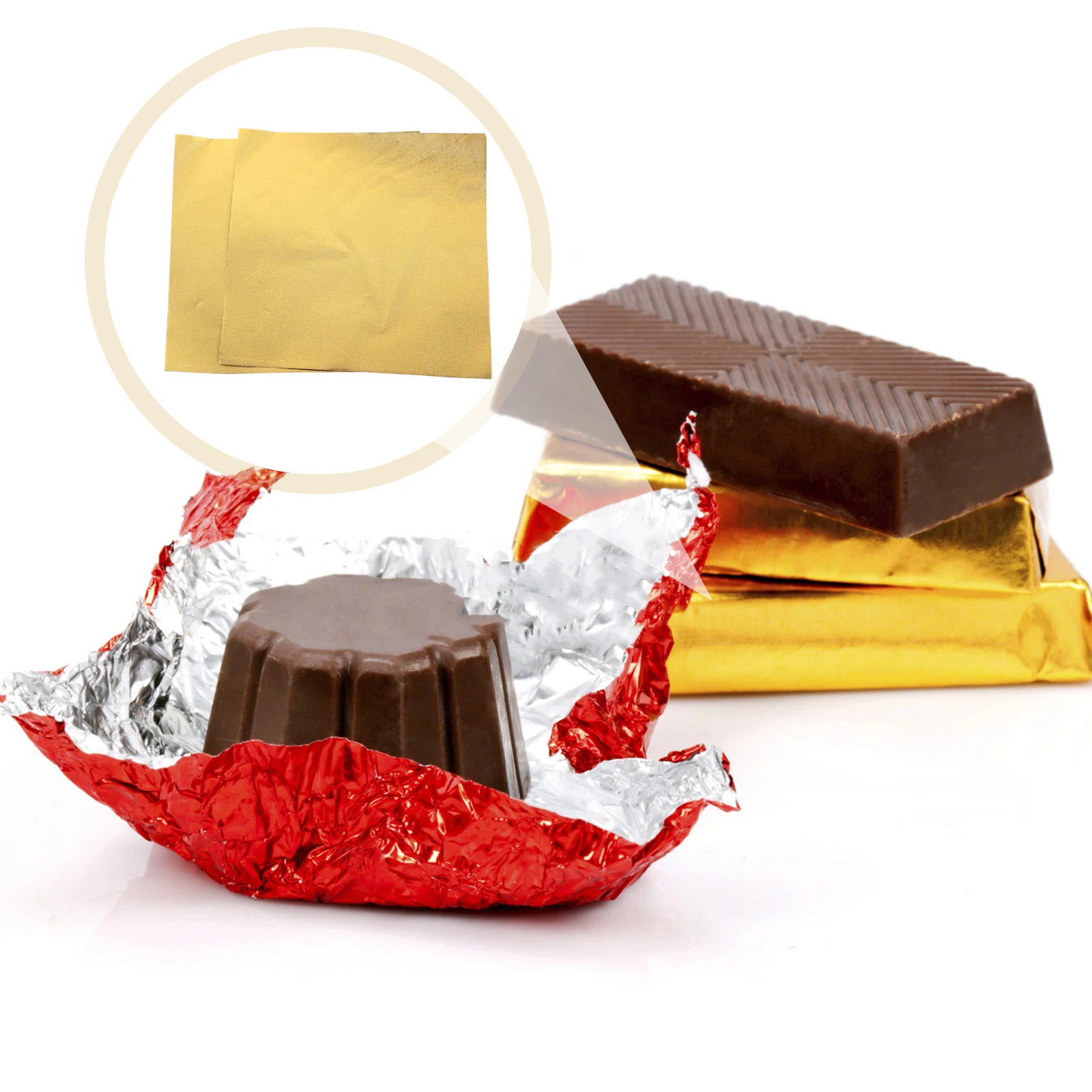 

200pcs Golden Aluminum Foil Candy Wrappers Chocolate Candies Lollipop Packing Paper Keep Fresh Decorate Sweet Products Practical