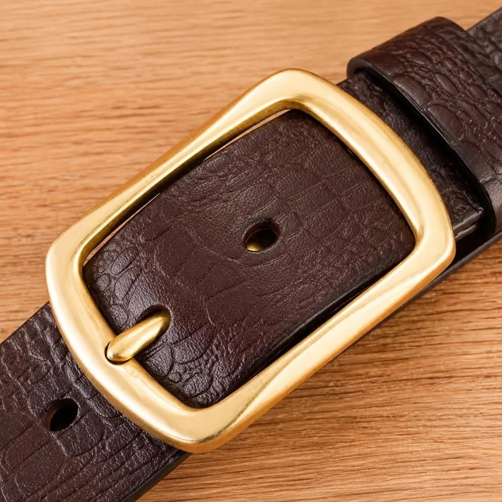 Embossed Texture Faux Leather Belt Durable Stitching Alloy Pin Buckle Crocodile Grain Belt Casual Adjustable Dress Belt For Men