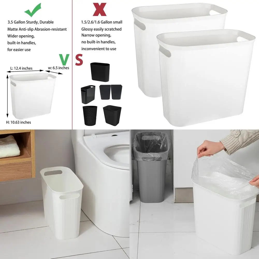 

Compact 3.5 Gallon White Trash Bin Set for Home, Office, and Dormitory Use