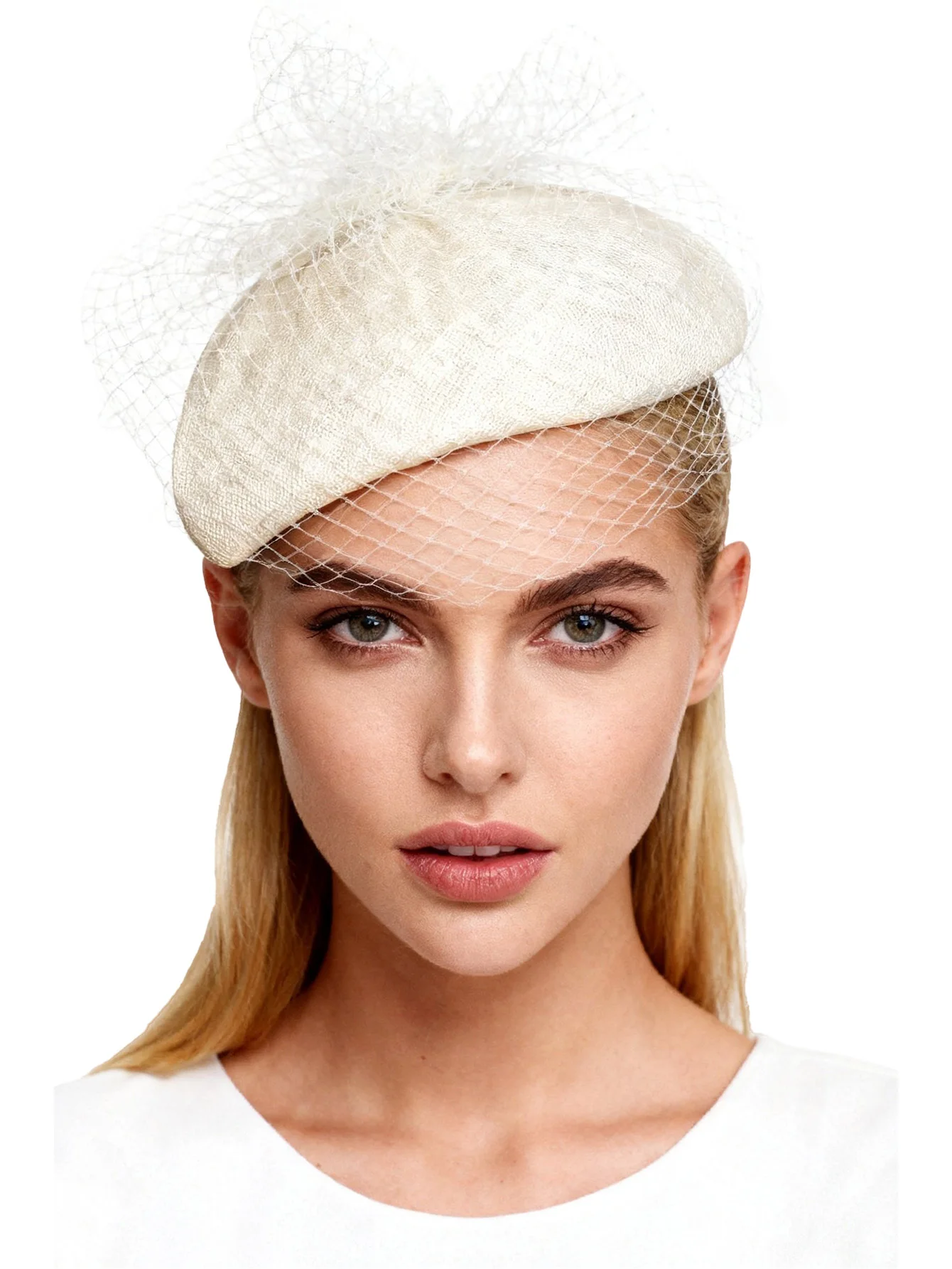 Elegant Sinamay Fascinator Hats in Beige White Black for Women Ladies - Vintage Tea Party Wedding Church Derby Hat with Veil for