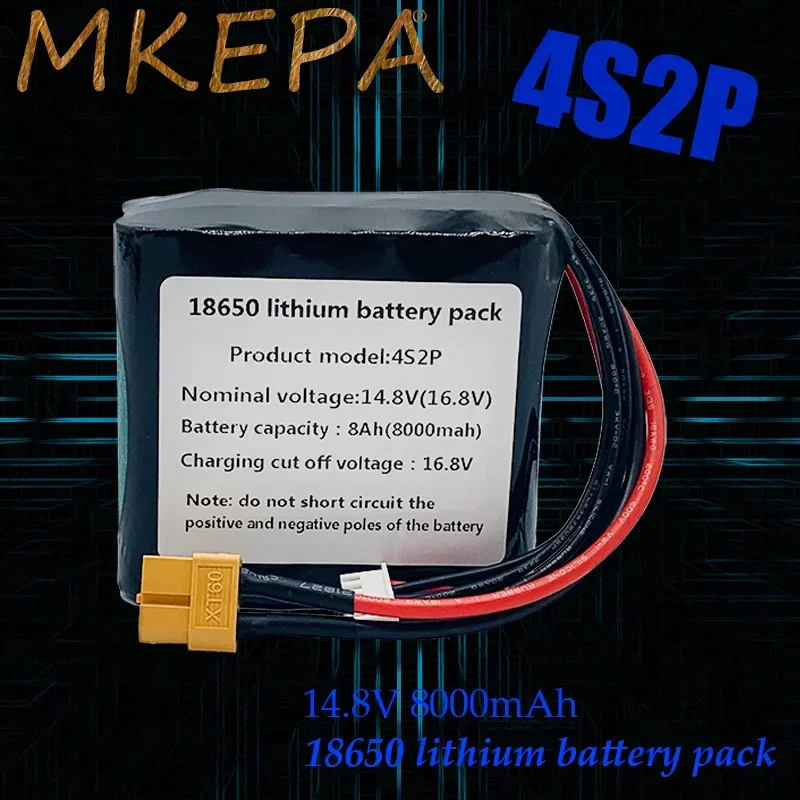 

New 4S2P 14.8V 8000mAh 16.8V 18650 Battery Pack High Capacity UAV Rechargeable for Various RC Airplane Drone Quadrotor 5PXT60