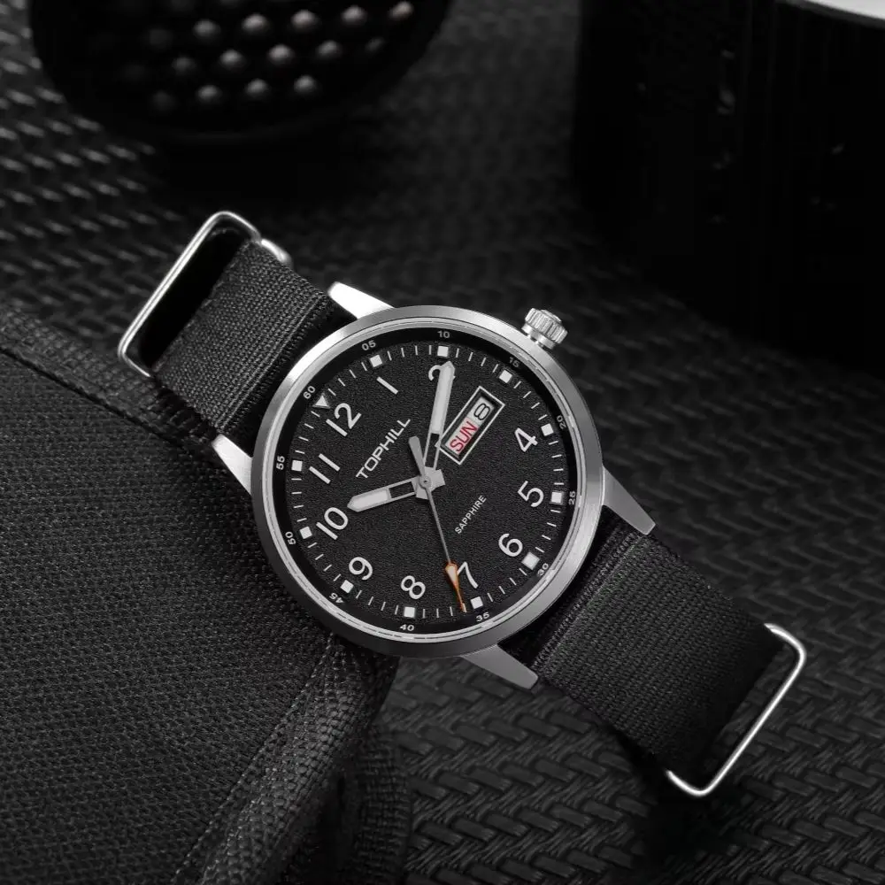 TOPHILL Quartz Pilot Watch 40mm Miyota GR02 316L Stainless Steel Sapphire Glass 3H Day Date Window C3 BGW9 Luminous 5Bar TW105G
