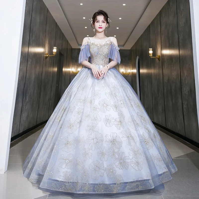 Nouvel hôte, banquet, spectacle de marche de réunion annuelle, robe d'examen d'art vocal, performance solo sur scène, jupe bouffante, robe de soirée élégante