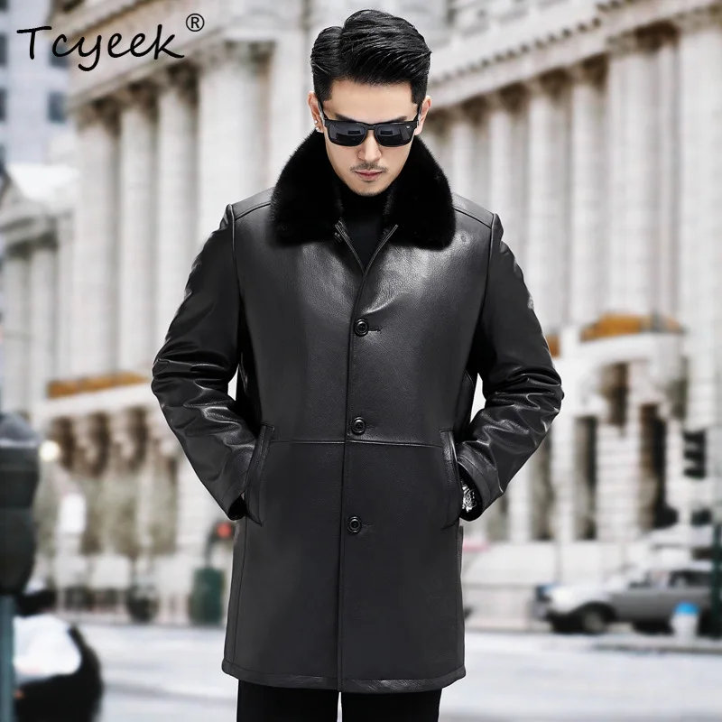 

Tcyeek Real Goatskin Genuine Leather Jacket Men Warm Mink Fur Coat Winter Clothes Mid-length Mens Coats 2025 Куртка Мужская