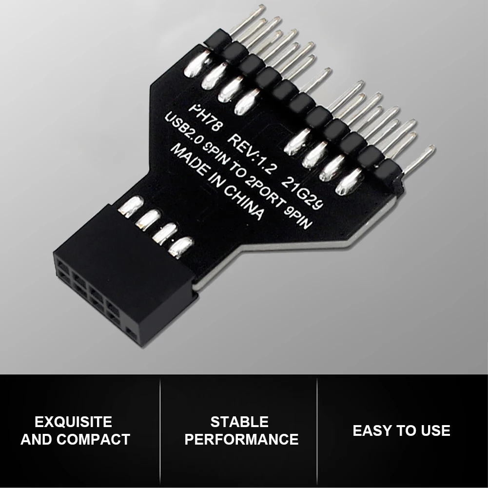 Carte mère USB2.0 9 broches, HUB USB 1 à 2, connecteur USB 2.0, adaptateur de Conversion à 9 broches, connecteur enfichable du panneau avant pour ventilateur de lampe RGB